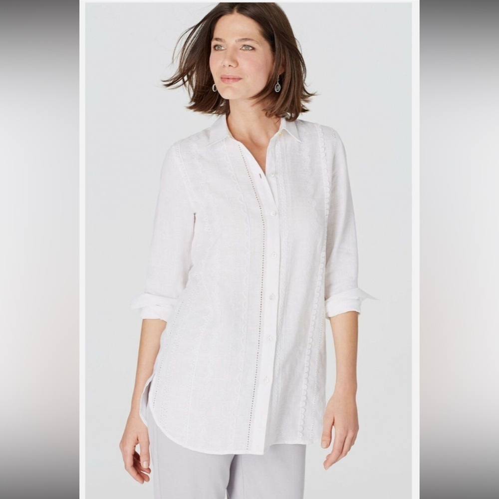 J . Jill Linen Embroidered White Tunic Romantic Comfy Size Large Tall